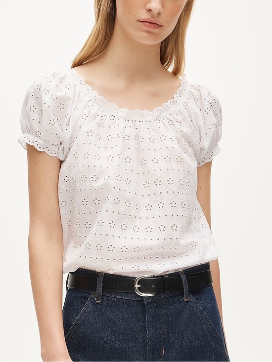 J. Crew Tops - J. Crew White Eyelet Puff-Sleeve Peasant Top